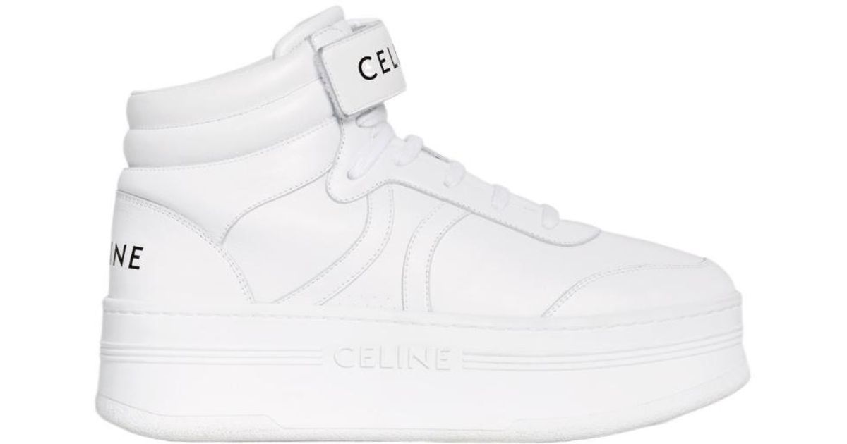 【CELINE】lady's ミッドブロックスニーカー厚底 ベルクロ white Celine Mid Block Sneakers With Velcro And Wedge in White | Lyst