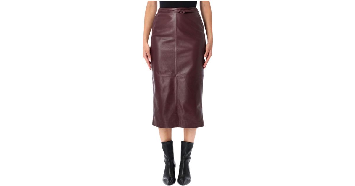 Alberta Ferretti Belted Midi Leather Skirt in Purple | Lyst