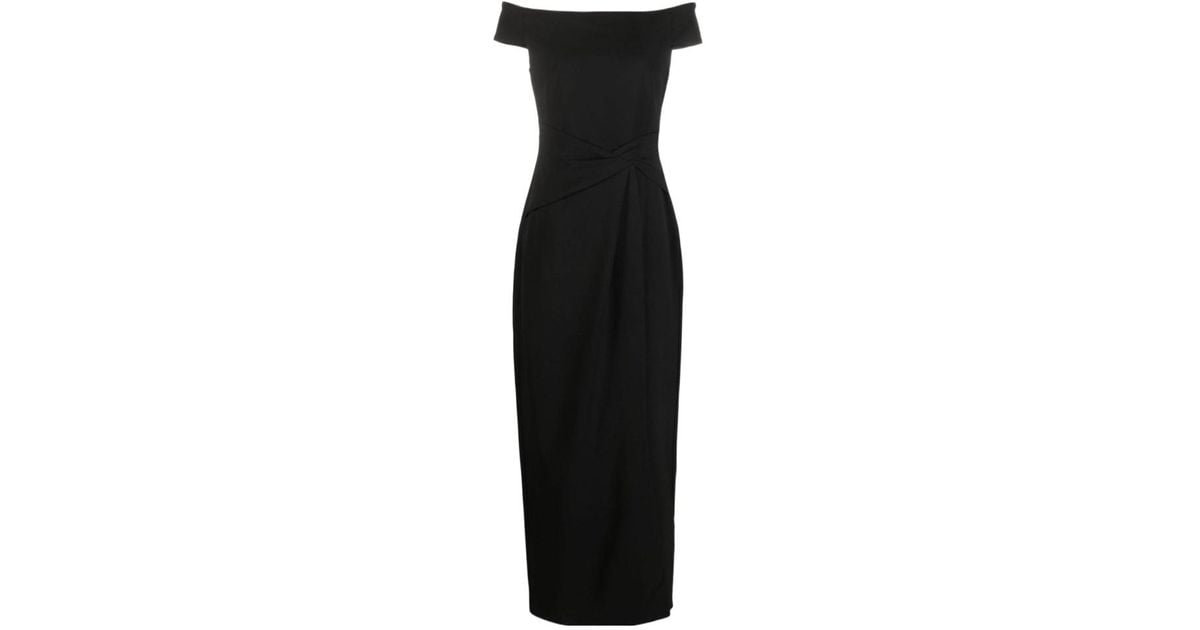 Sophie Black Off-Shoulder Maxi Dress with Ruched Low Back