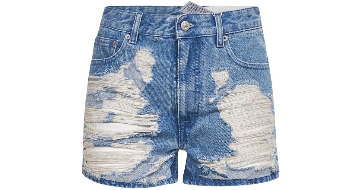 パンツ Mm6 By Maison Margiela Used-Effect Cotton Denim Shorts With Mm6 Maison Margiela Mm6 By Maison Margiela Used-effect