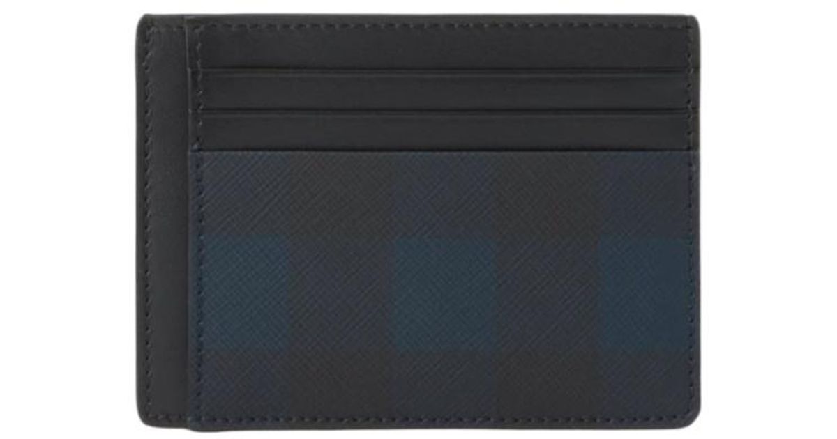Burberry Check-Pattern Clip Card Holder in Blue for Men | Lyst