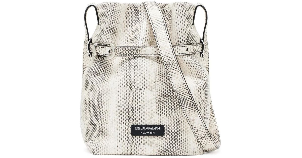 Emporio Armani Snake-Effect Leather Bucket Bag in Gray | Lyst