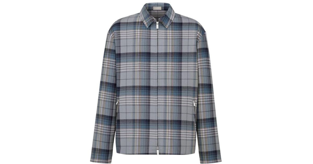 Dior Checkered Zip-Up Shirt in Blue for Men | Lyst UK