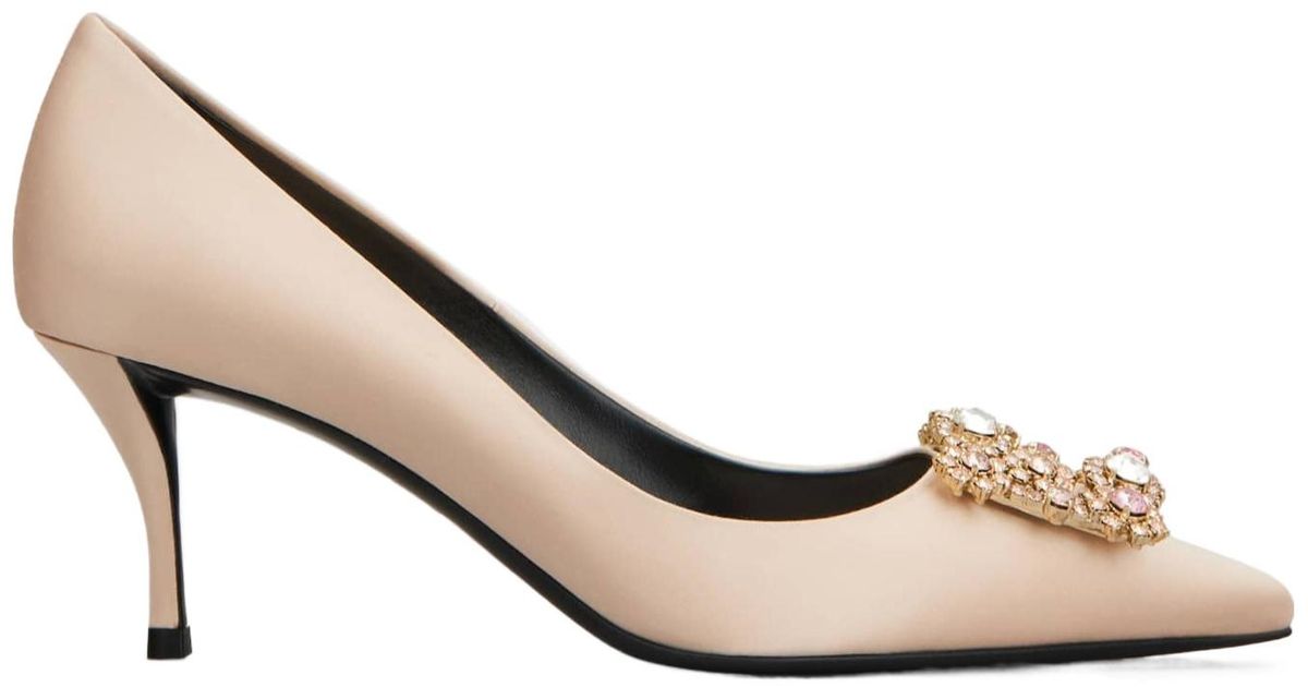 ROGER VIVIER 25S POINTED TOE HIGH HEELS 70MM IN IVORY SILK EMBELLISHED CRYSTALS