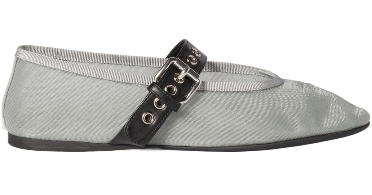 Miu Miu Mesh Fabric Ballerinas in Gray | Lyst