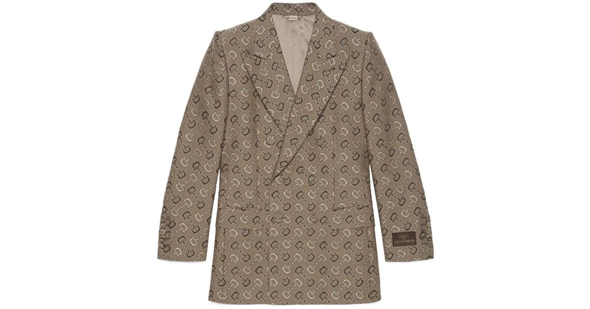 Gucci Gg Pattern Double-Breasted Jacket in Brown for Men | Lyst
