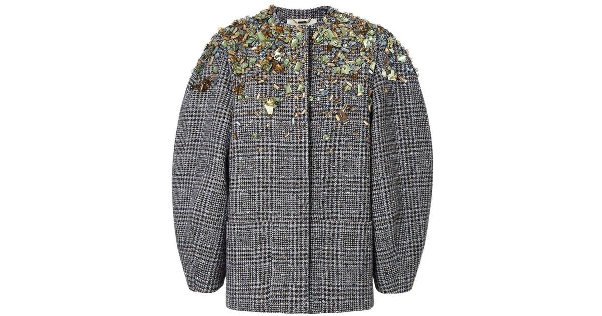 Fendi Cocoon-Style Embellished Belted Tweed Jacket in Gray | Lyst
