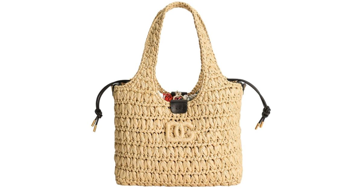 Dolce & Gabbana Woven-Raffia Tote Bag in Metallic | Lyst