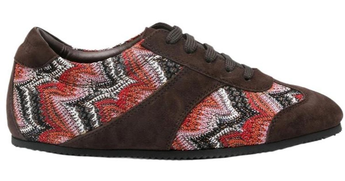 Missoni Patterned Suede Trainers in Brown | Lyst