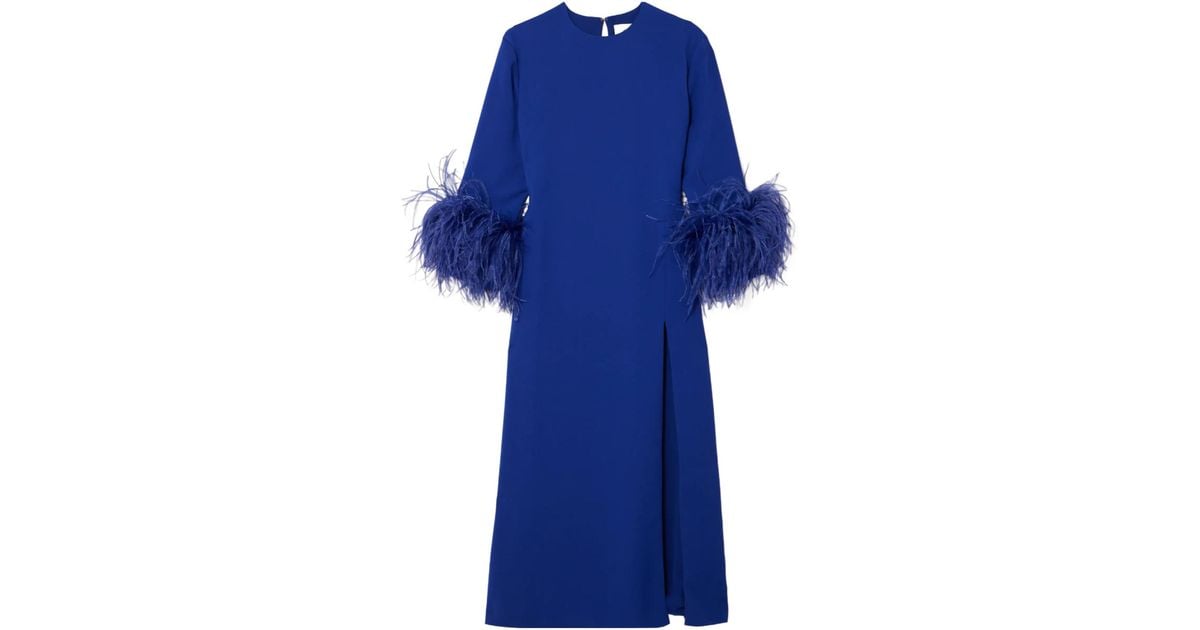 16Arlington Billie's Long Dress With Feather Trimmings in Blue