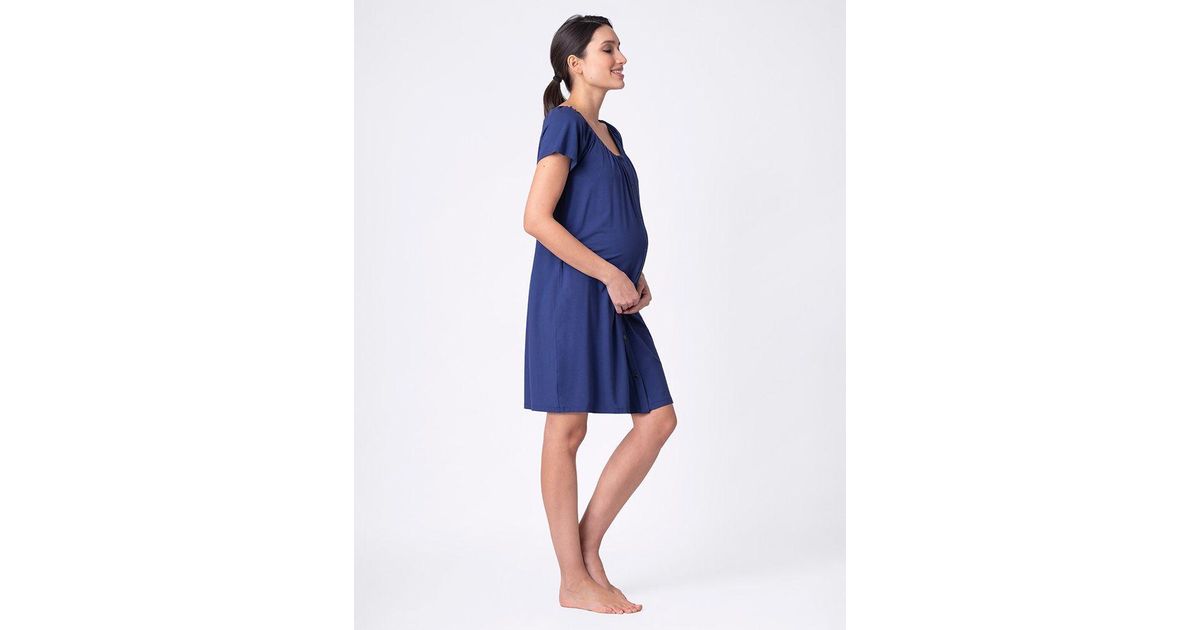 Seraphine Maternity Hospital Bag Birthing Nightie in Blue Lyst