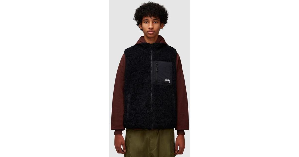 Stussy Sherpa Reversible Gilet Vest in Black for Men | Lyst
