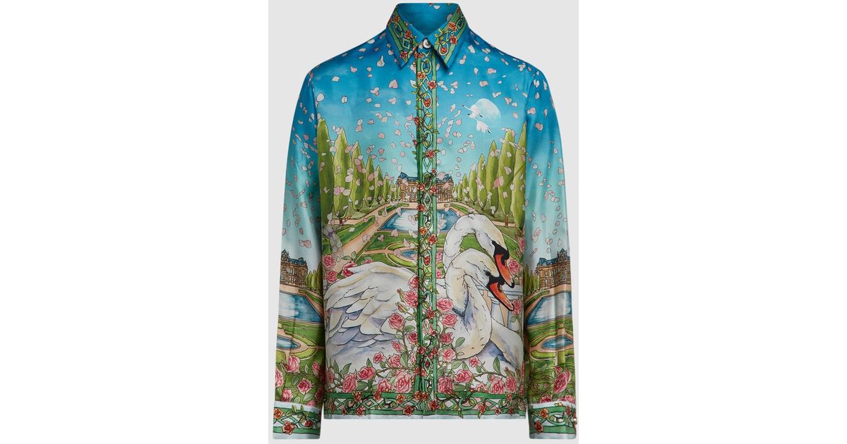 CASABLANCA L'amour En Fleur Silk Shirt in Blue for Men | Lyst