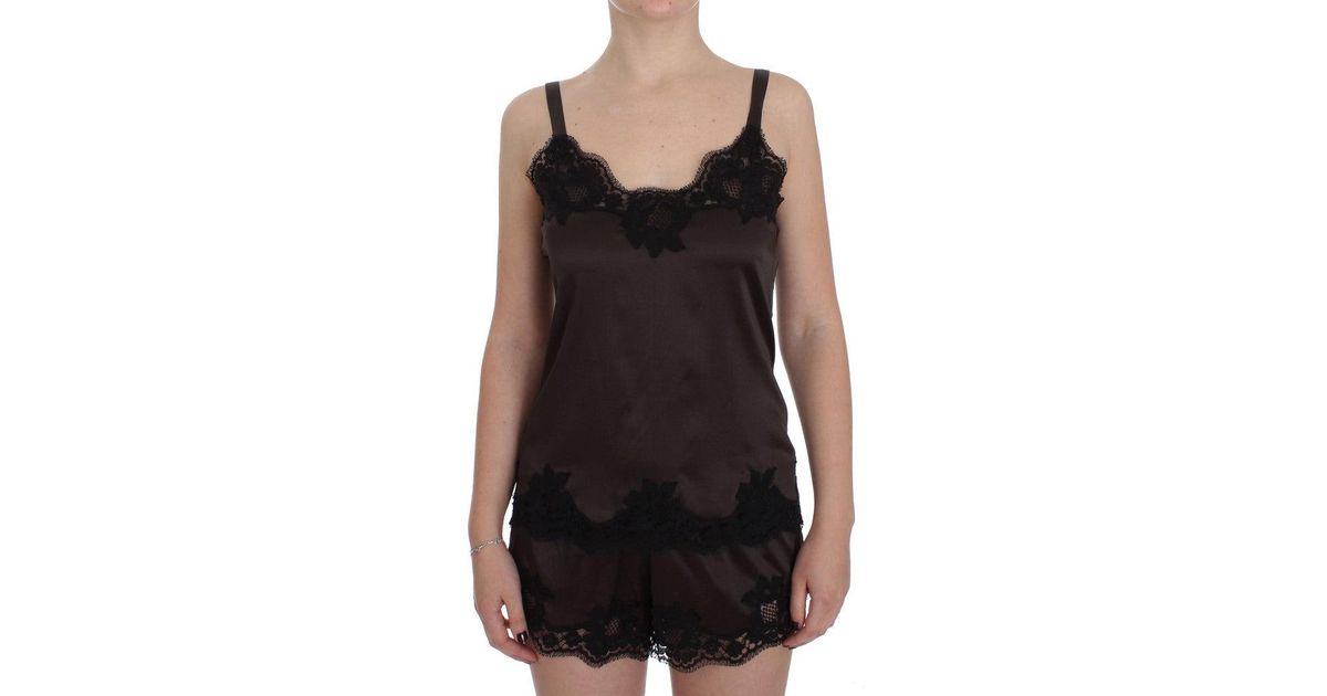 Dolce & Gabbana Brown Silk Stretch Lace Lingerie Top in Black Womens Clothing Lingerie Camisoles Save 19% 