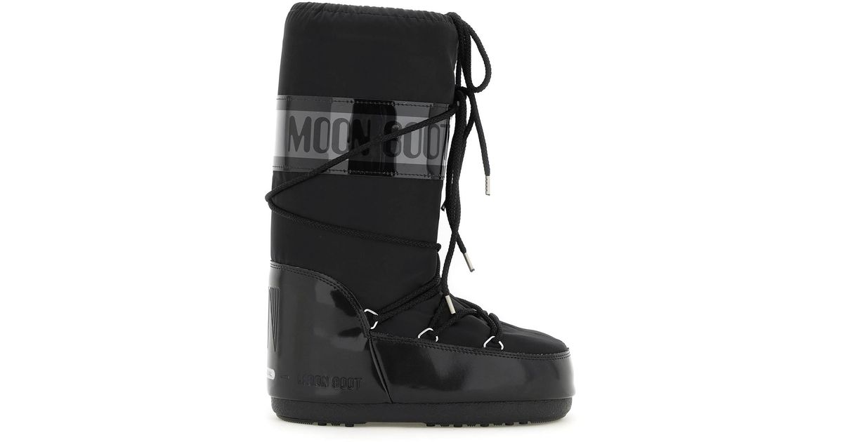 Moon Boot Satin Snow Boots Icon in Black | Lyst