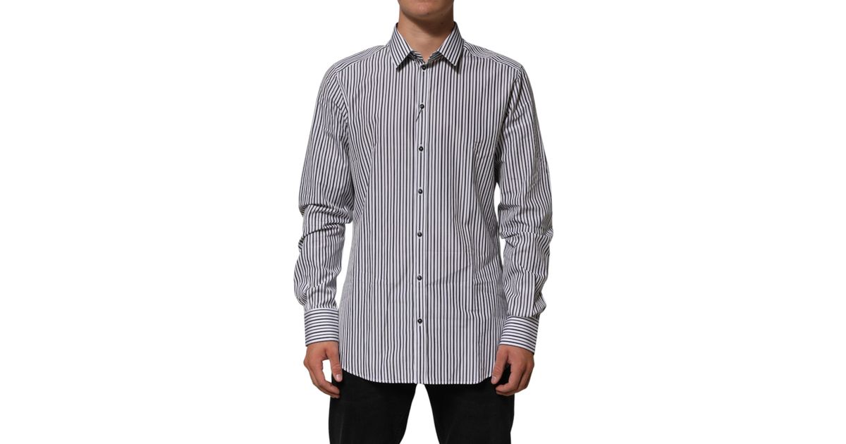 Dolce & Gabbana Black White Stripes Men Gold Dress Shirt in Gray for Men |  Lyst