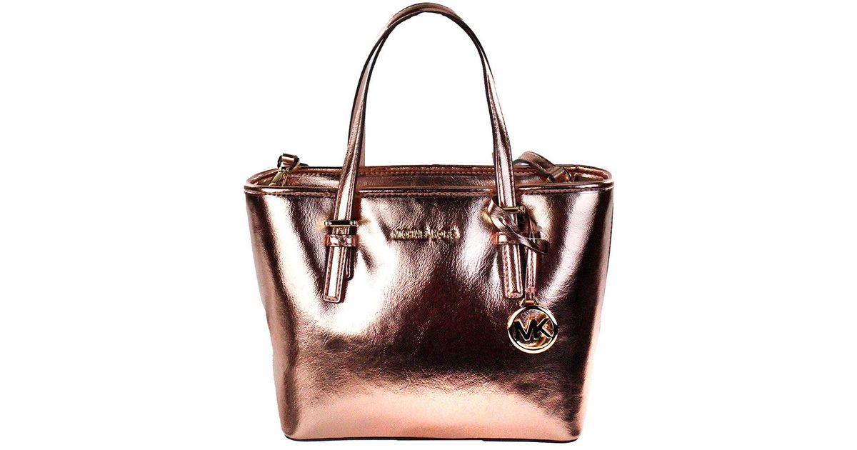 Michael Kors Jet Set Primrose Metallic Xs Carryall Top Zip Tote Bag Purse in Brown Lyst
