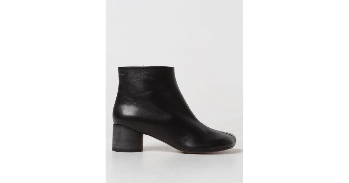 MM6 by Maison Margiela Black Leather Ankle Boots | Lyst UK