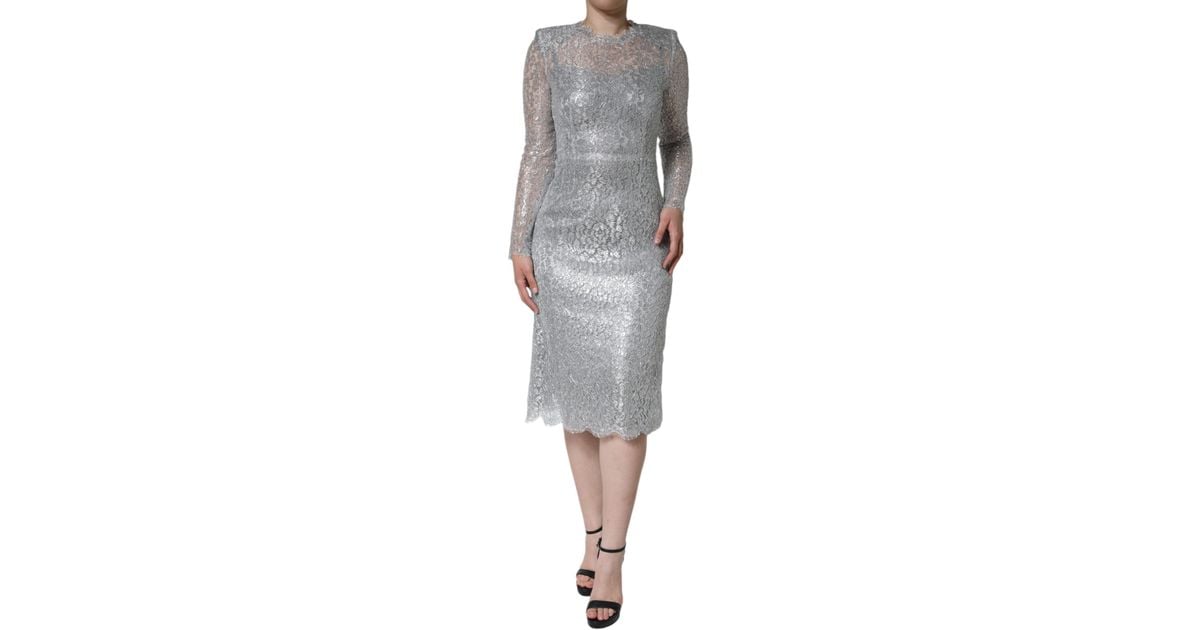Dolce & Gabbana Floral Lace Bodycon Sheath Midi Dress in Grey | Lyst UK