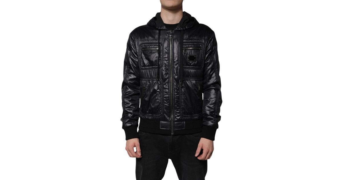 Dolce & Gabbana Black Nylon Full Zip Men Biker Coat Jacket main image 1