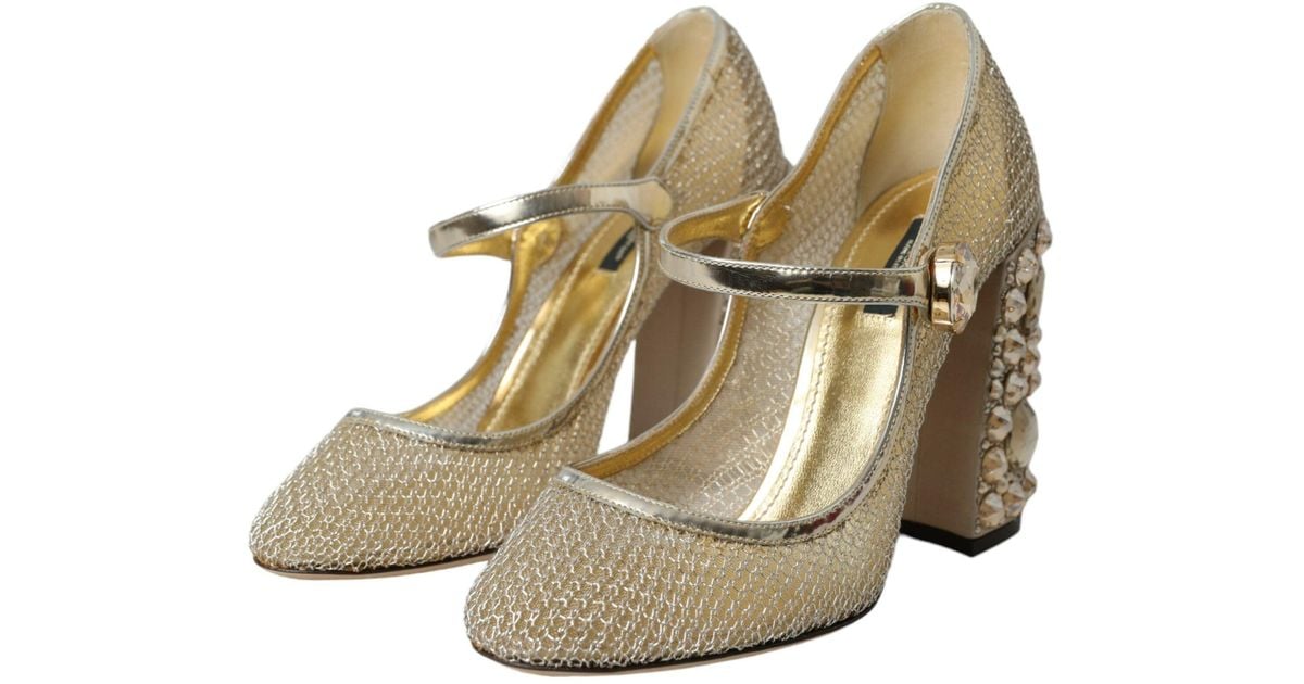Dolce & Gabbana Gold Jacquard Crystal Mary Janes Pumps Shoes main image 0