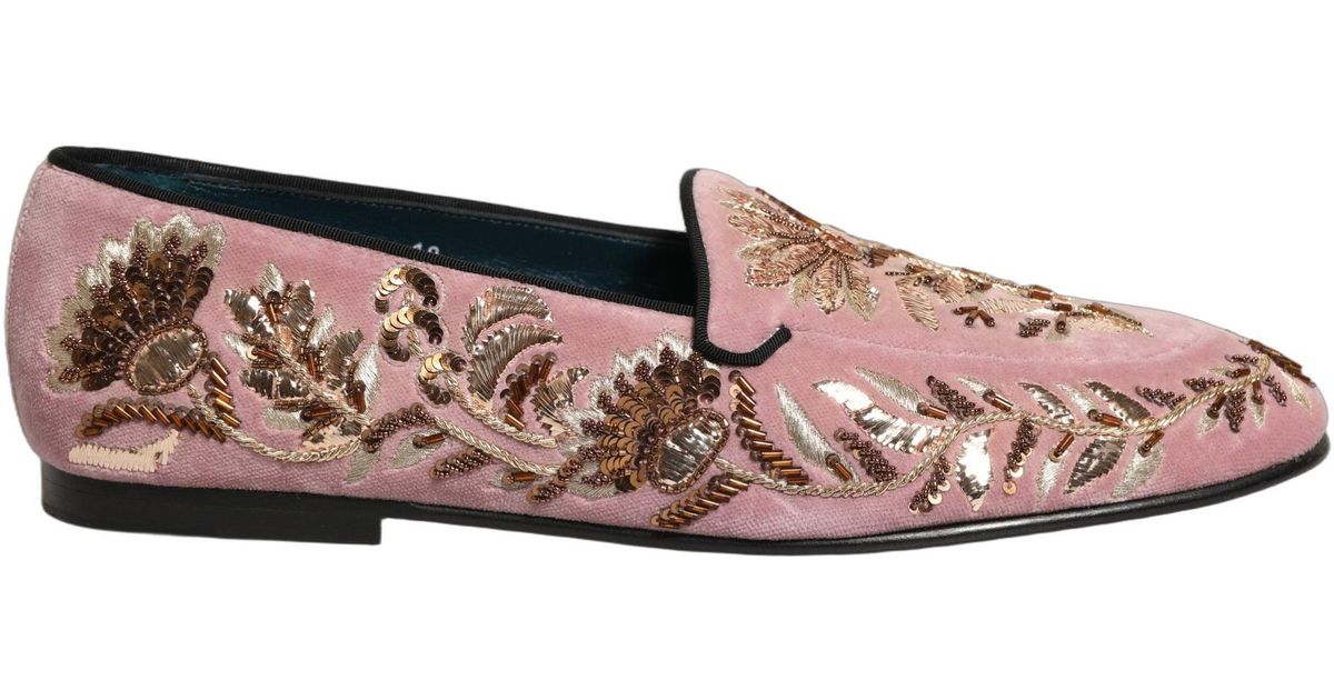 Dolce & Gabbana Pink Velvet Floral Embroidery Loafers Shoes  display picture 2