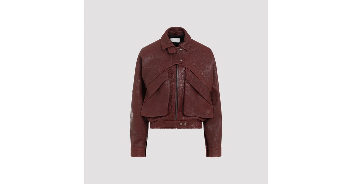 Magda Butrym Burgundy Leather Bomber Jacket in Red | Lyst Magda Butrym Burgundy Leather Bomber Jacket in Red | Lyst