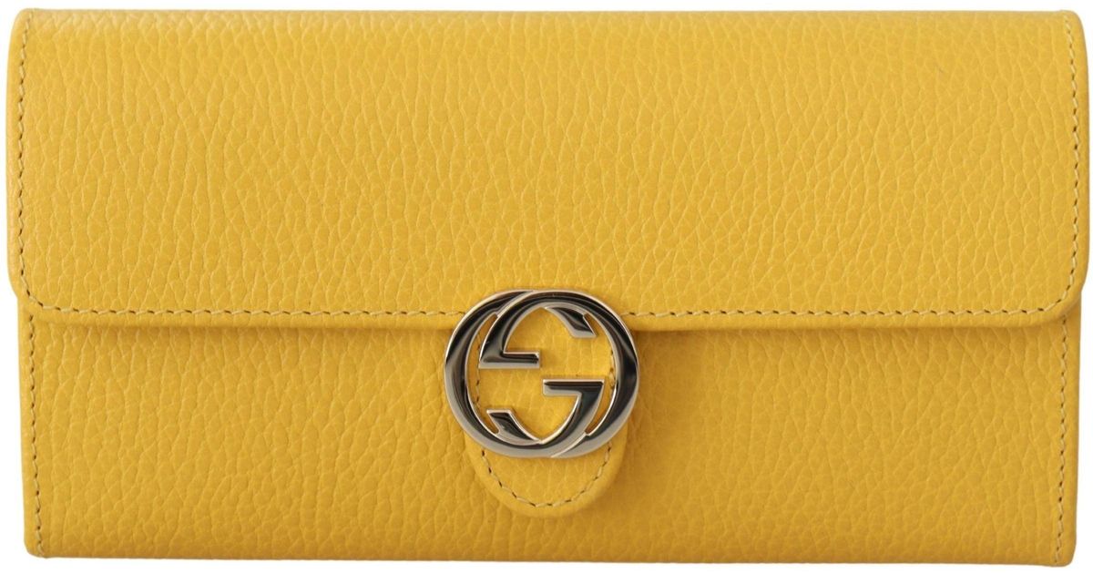 Gucci Icon Calf Leather Interlocking Wallet One Size in Yellow Save 14 Lyst