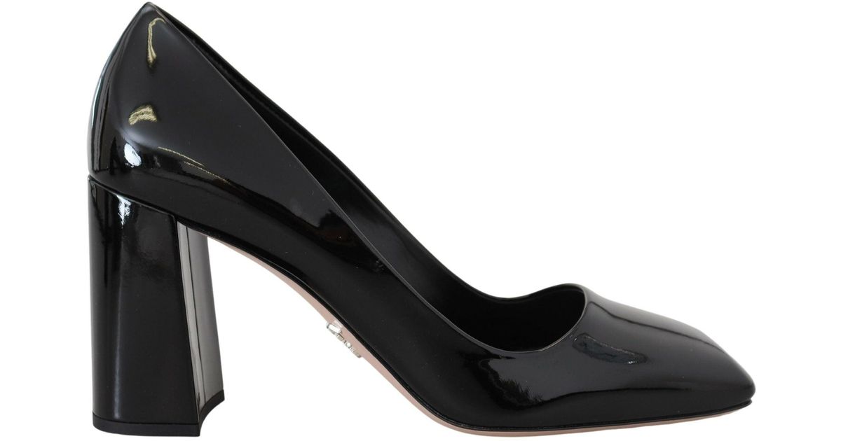 Prada Patent Leather Block Classic Heels Pumps in Black Lyst