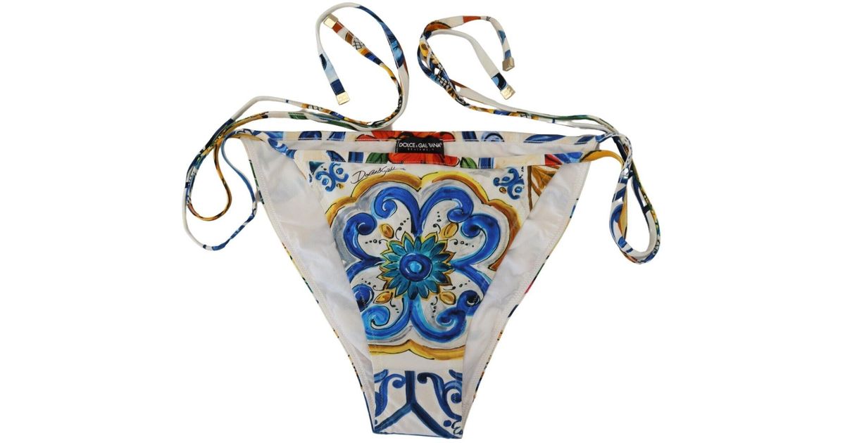 Dolce & Gabbana Multicolor Side Tie Bottom Swimwear Bikini in Blue | Lyst