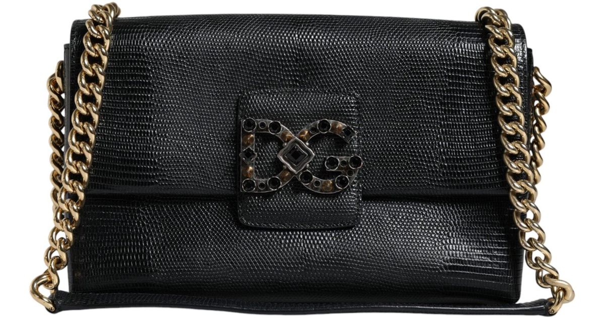 Dolce & Gabbana Black Leather Dg Millennials Crystal