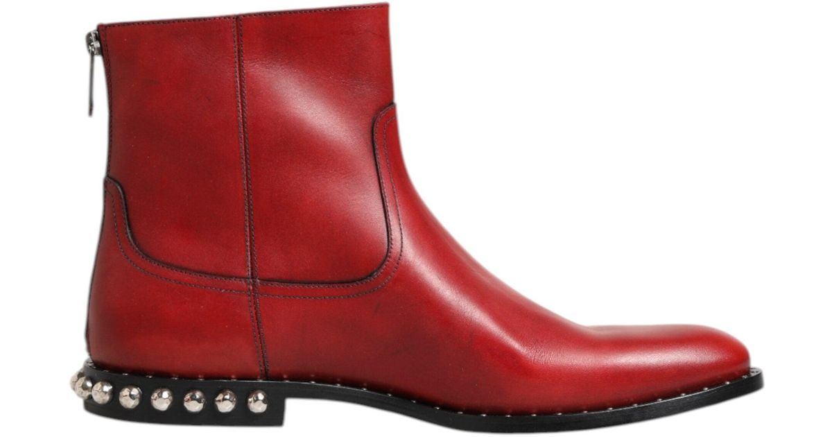 Dolce & Gabbana Red Studded Chelsea Short Ankle Boots Shoes for Men | Lyst