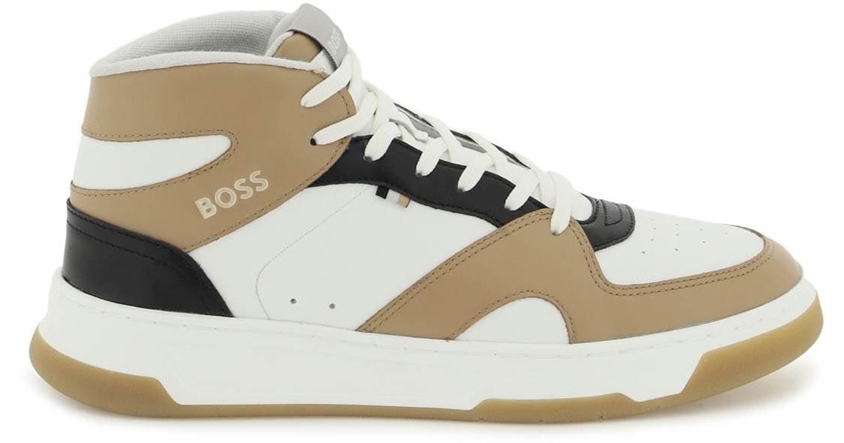 BOSS by HUGO BOSS High Top Regenerated Leather Sneakers in White | Lyst