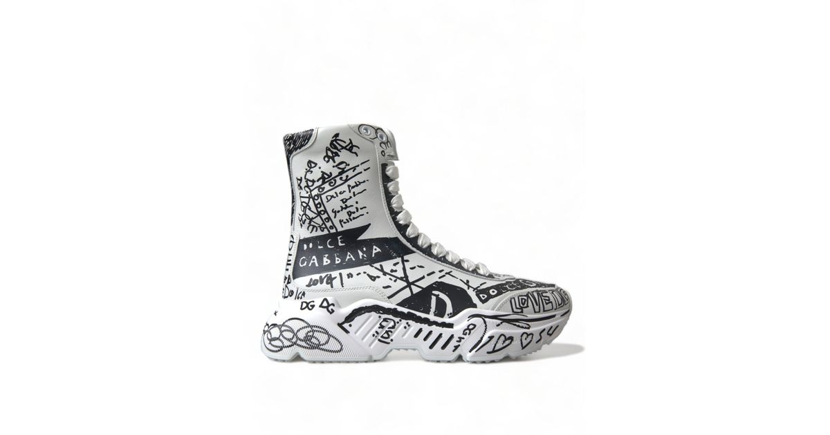 Dolce & Gabbana Multicolor Leather Graffiti Low Top Sneakers Shoes