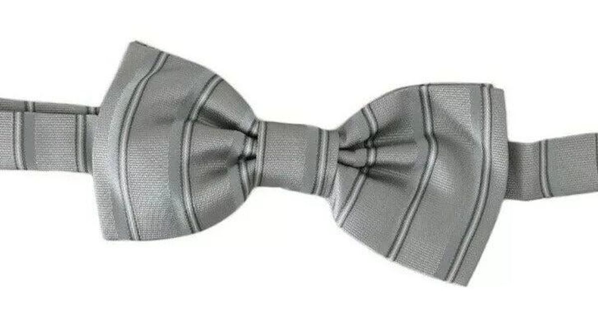 Dolce & Gabbana Gray Patterned Silk Adjustable Neck Bow Tie Papillon