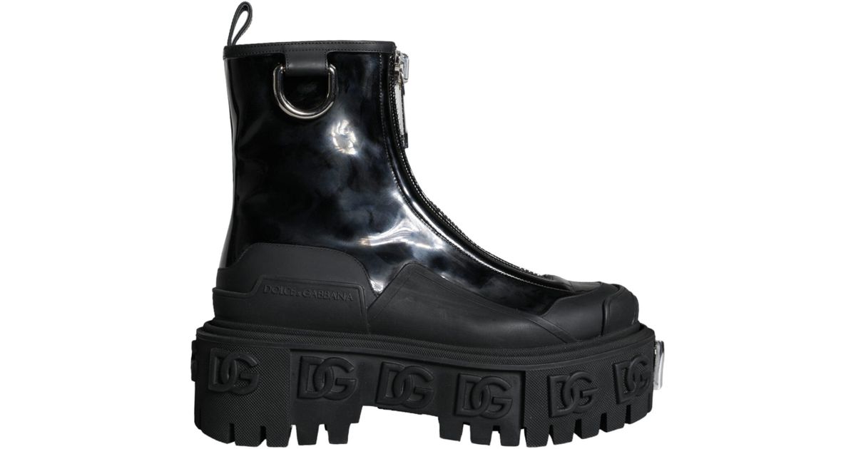 Dolce Gabbana Black Leather Rubber Logo Ankle Boots Shoes Lyst