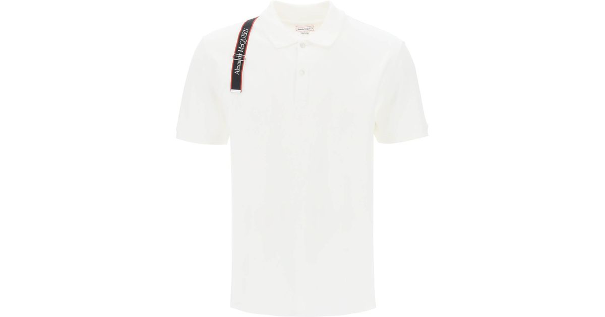 Alexander McQueen Harness Polo Shirt In Piqué With Selvedge Logo in