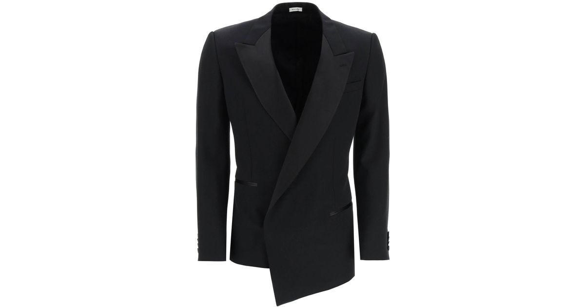 Alexander McQueen Wool Asymmetric Barathea Tuxedo Jacket in Black for ...