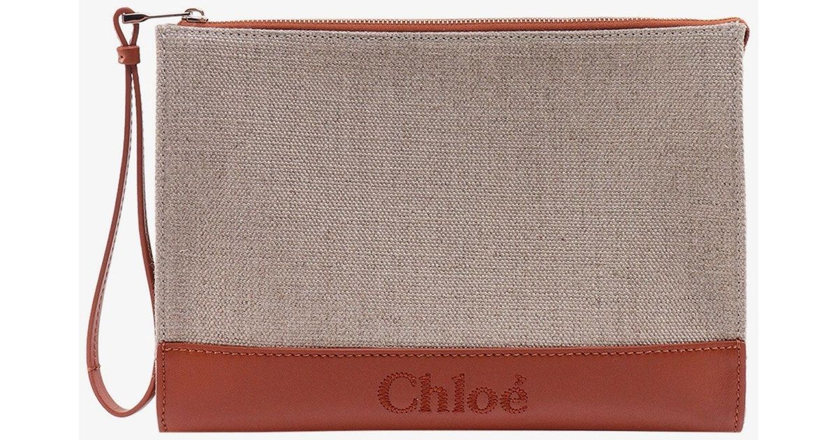 Chloé Leather Closure With Zip Clutches in Gray Lyst