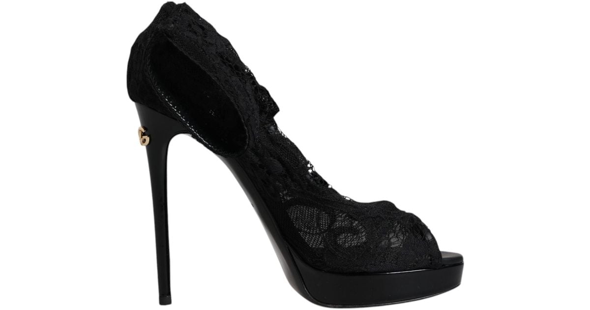 Dolce & Gabbana Black Taormina Lace Socks Boots Pumps Shoes