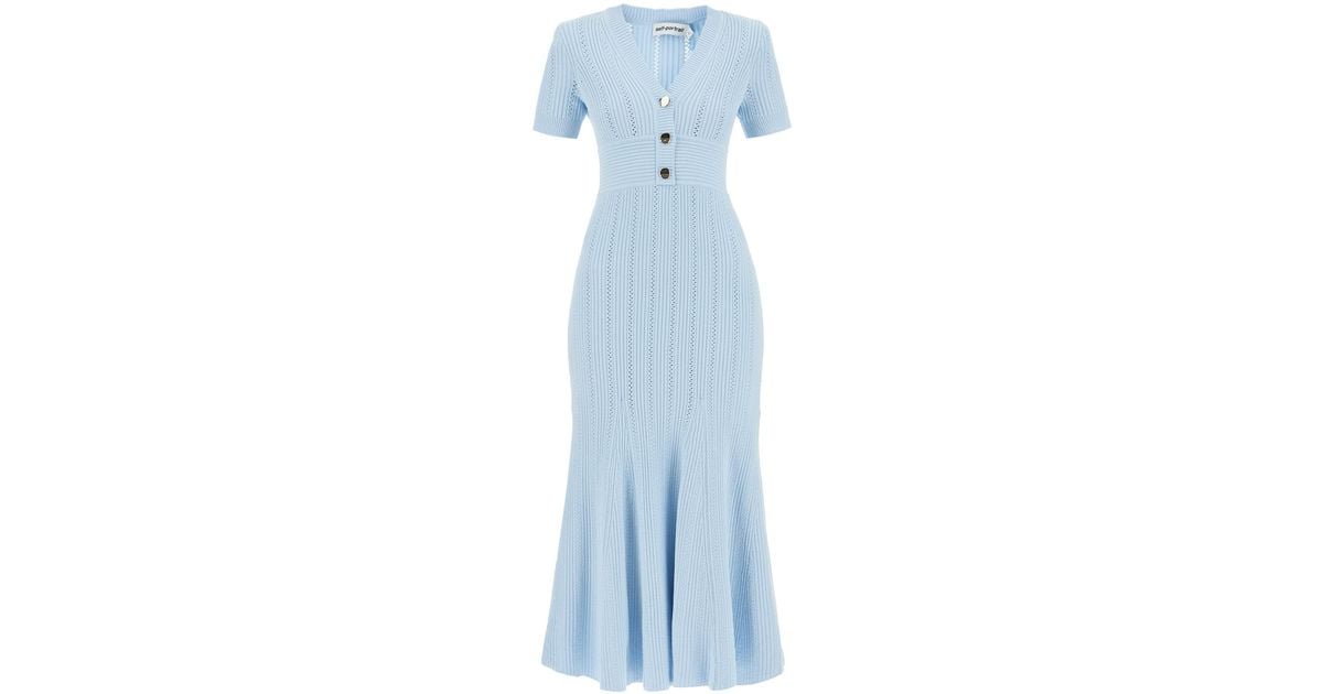 Self-Portrait 'Pointelle Knit Midi Dress In in Blue | Lyst UK