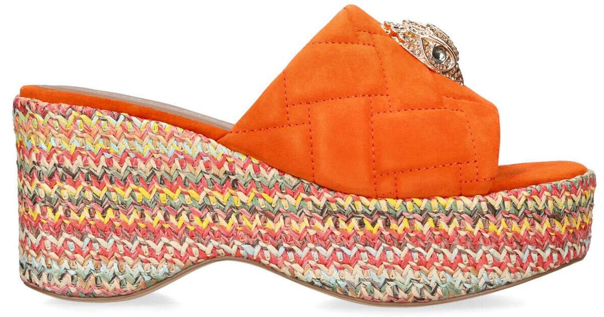 Kurt Geiger Orange Suede Raffia Flatform Wedge Sandals | Lyst UK