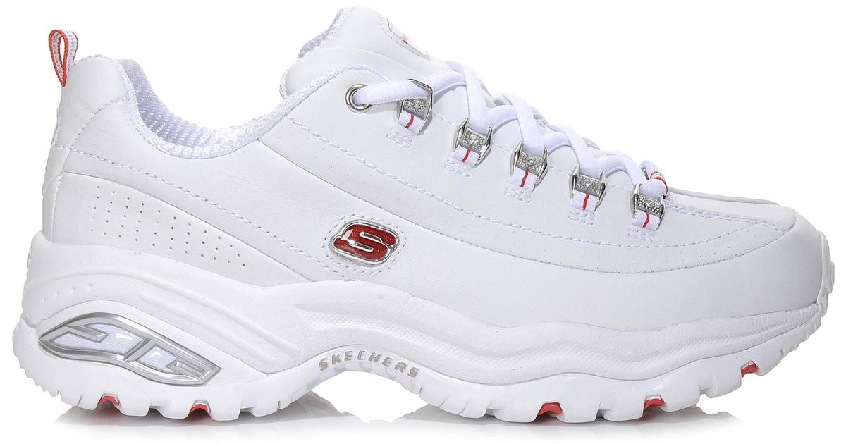 Skechers Leather D'lites Tiffany 11097 Athletic Shoe in White,Red ...