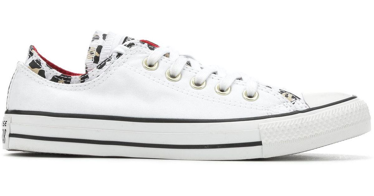 converse white & black double upper leopard trainers
