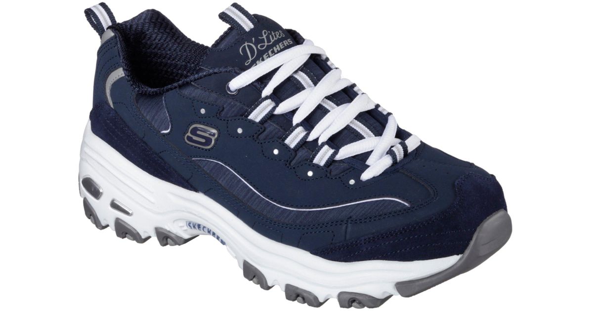 Skechers Leather Women's D'lites Sneaker in White Navy (Blue) - Save 55 ...