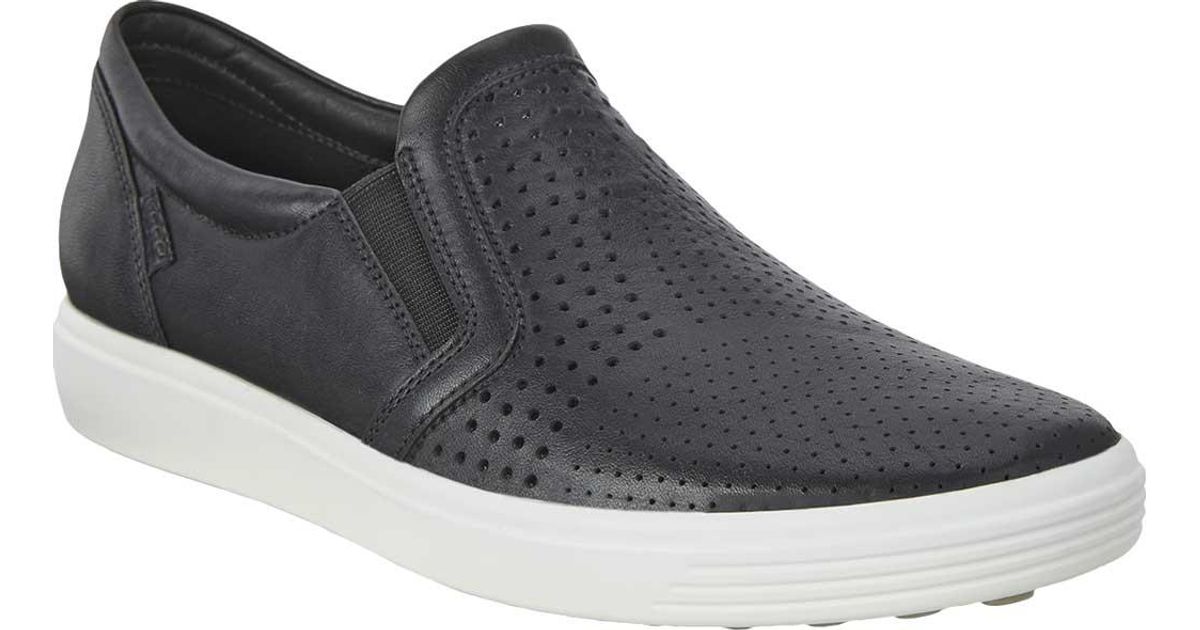 Ecco Leather Soft 7 Perforated Slip On Sneaker in Black Lyst