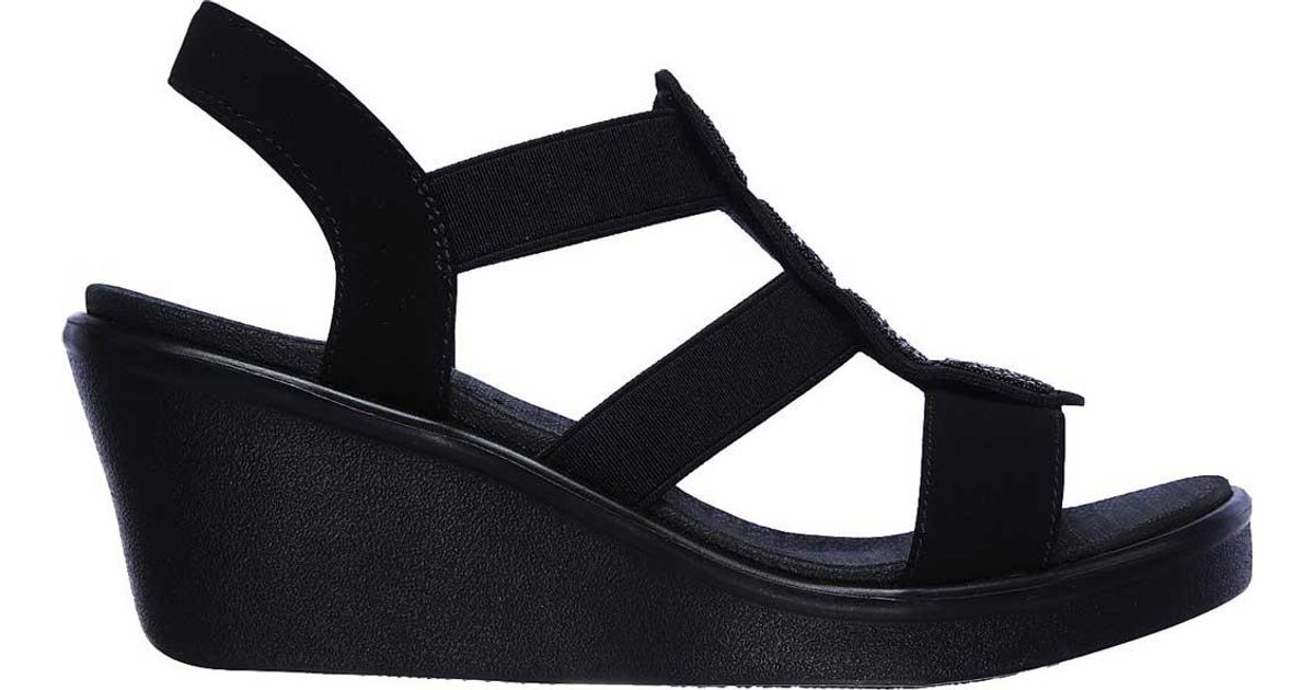Skechers Synthetic Rumble On Camp Glam Wedge Sandal in Black/Black (Black) - Lyst
