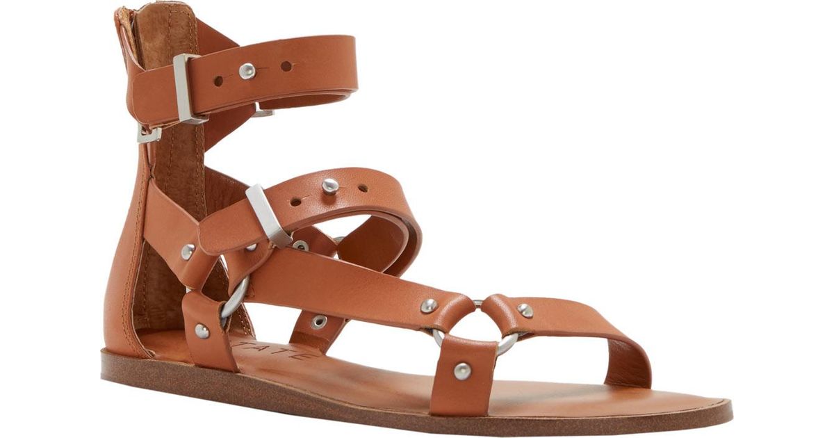 1.STATE Channdra Black Leather Studded Strappy Flat Gladiator Buckle Sandals