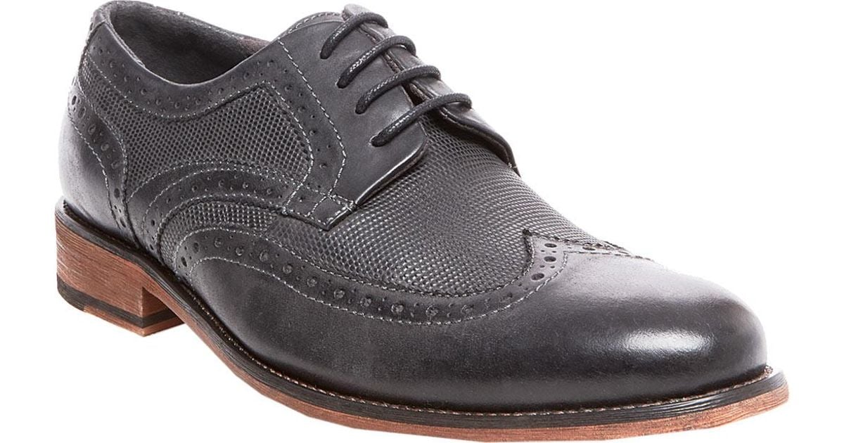 Steve Madden Leather Mason Wing Tip Oxford in Dark Grey Leather (Gray ...
