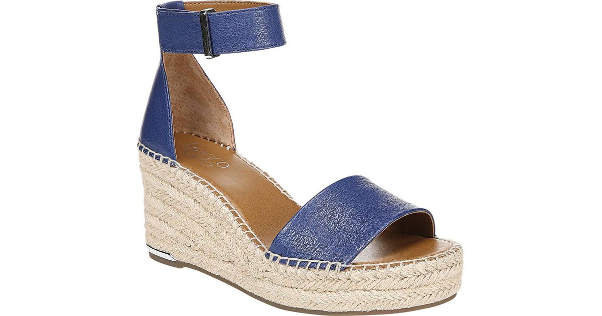 Franco Sarto Leather Clemens Espadrille Wedge Sandal in Cobalt Light